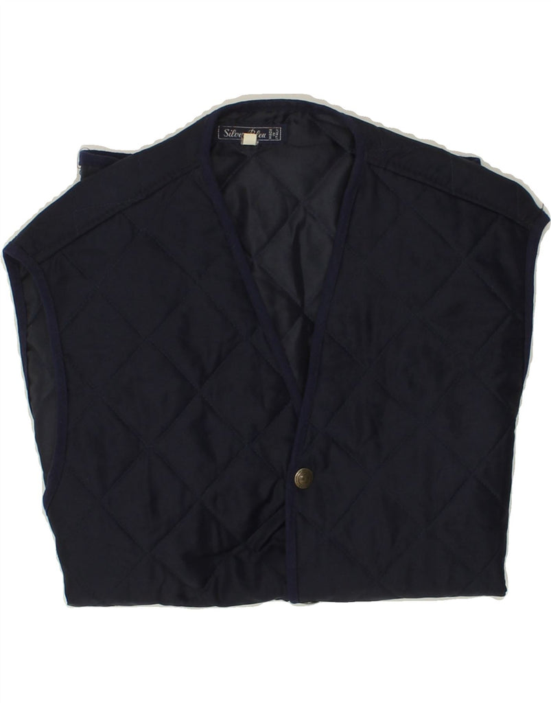 VINTAGE Mens Quilted Gilet UK 38 Medium Navy Blue Polyester Vintage Vintage and Second-Hand Vintage from Messina Hembry 