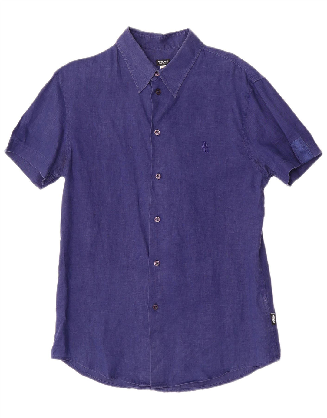 Versace Mens Short Sleeve Shirt Small Navy Blue Linen