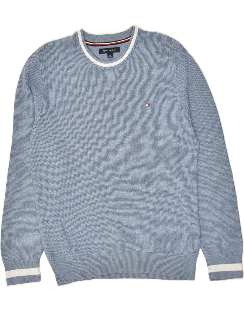 TOMMY HILFIGER Mens Slim Fit Crew Neck Jumper Sweater Large Blue Cotton | Vintage Tommy Hilfiger | Thrift | Second-Hand Tommy Hilfiger | Used Clothing | Messina Hembry 