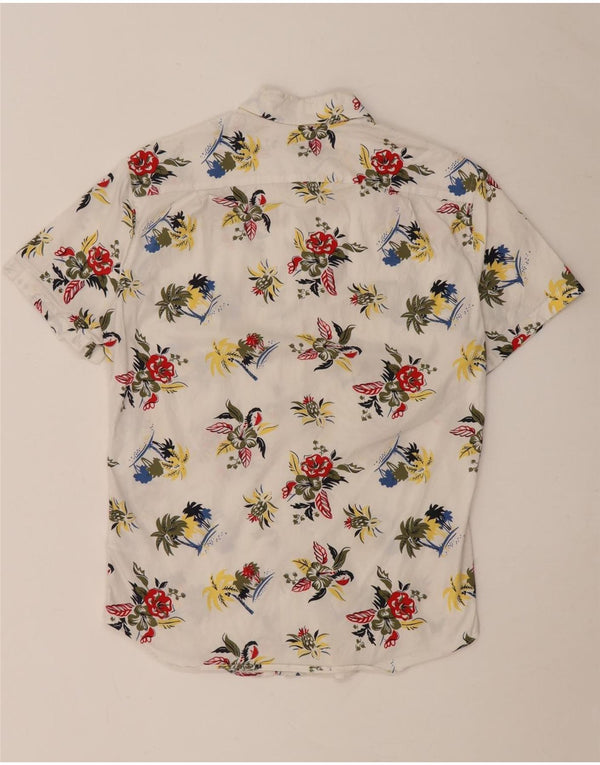 J. CREW Mens Flex Short Sleeve Shirt Small White Floral Cotton