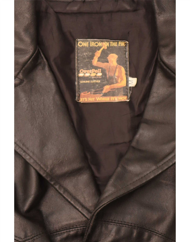 Vintage Mens 3 Button Leather Blazer Jacket UK 38 Medium Black