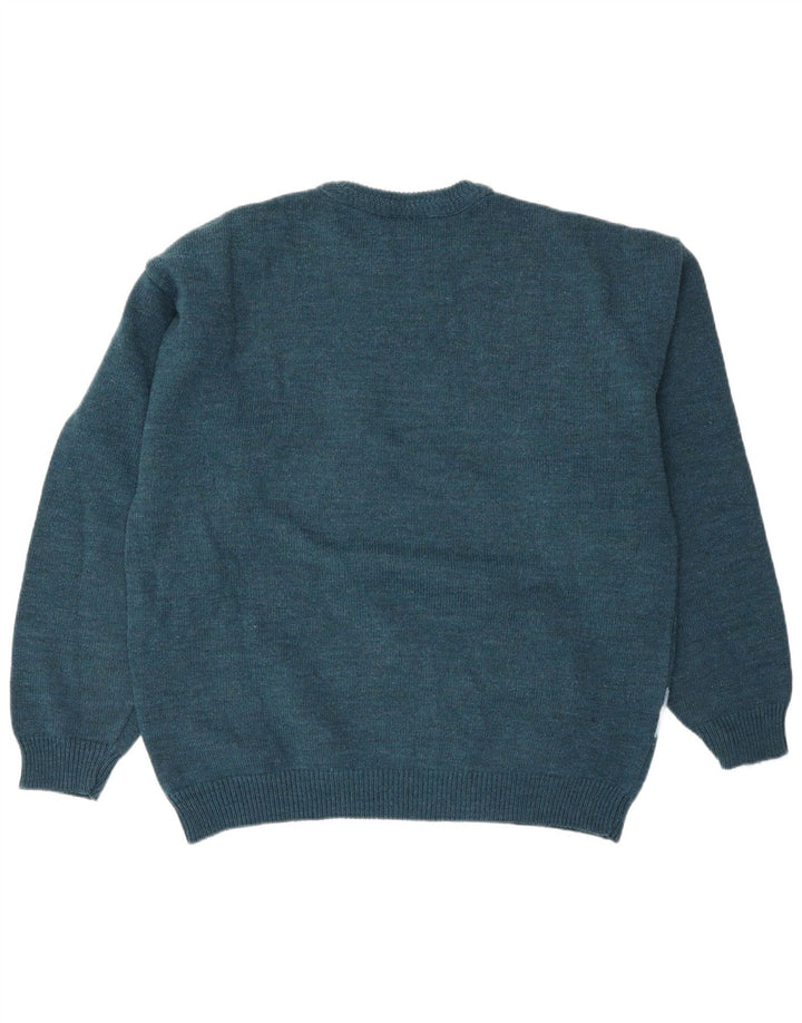 North Pole Mens Crew Neck Jumper Sweater XL Blue Fair Isle Wool