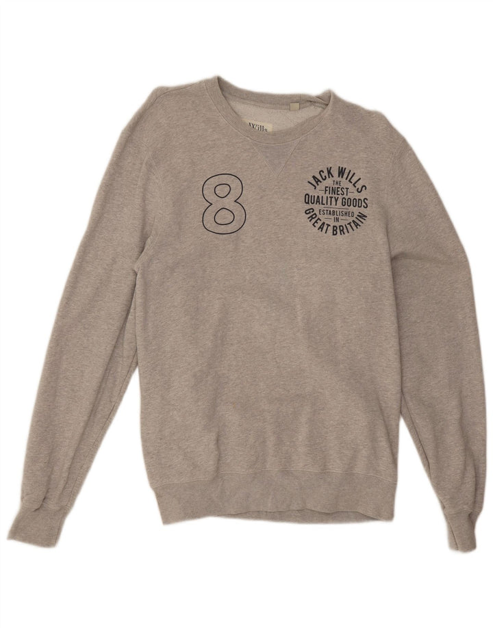 Jack Wills Mens Graphic Sweatshirt Jumper Medium Grey Flecked Cotton