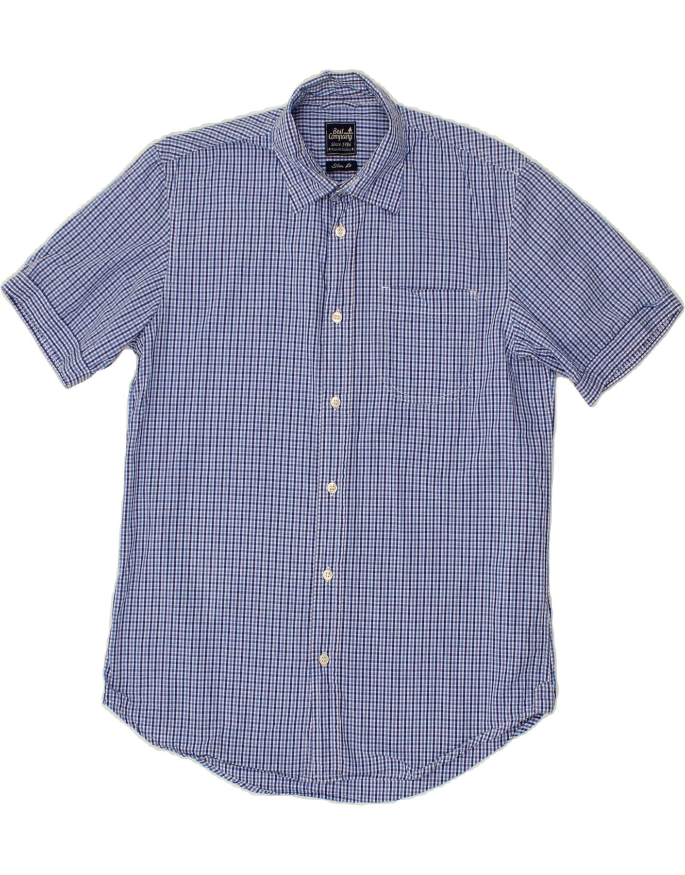 BEST COMPANY Camicia da uomo slim fit a maniche corte in cotone a quadri blu medio
