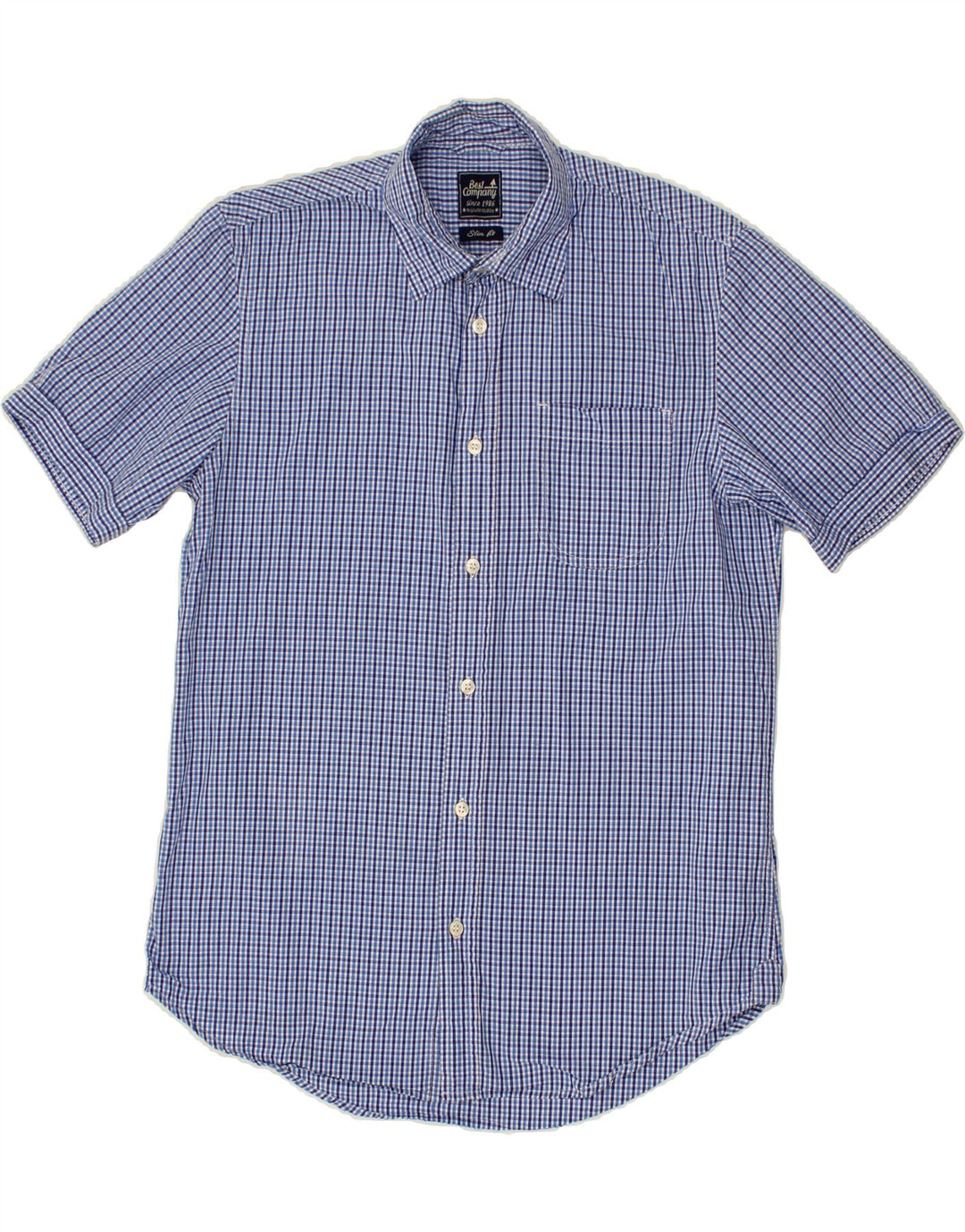 BEST COMPANY Mens Slim Fit Short Sleeve Shirt Medium Blue Check Cotton Vintage Best Company and Second-Hand Best Company from Messina Hembry 