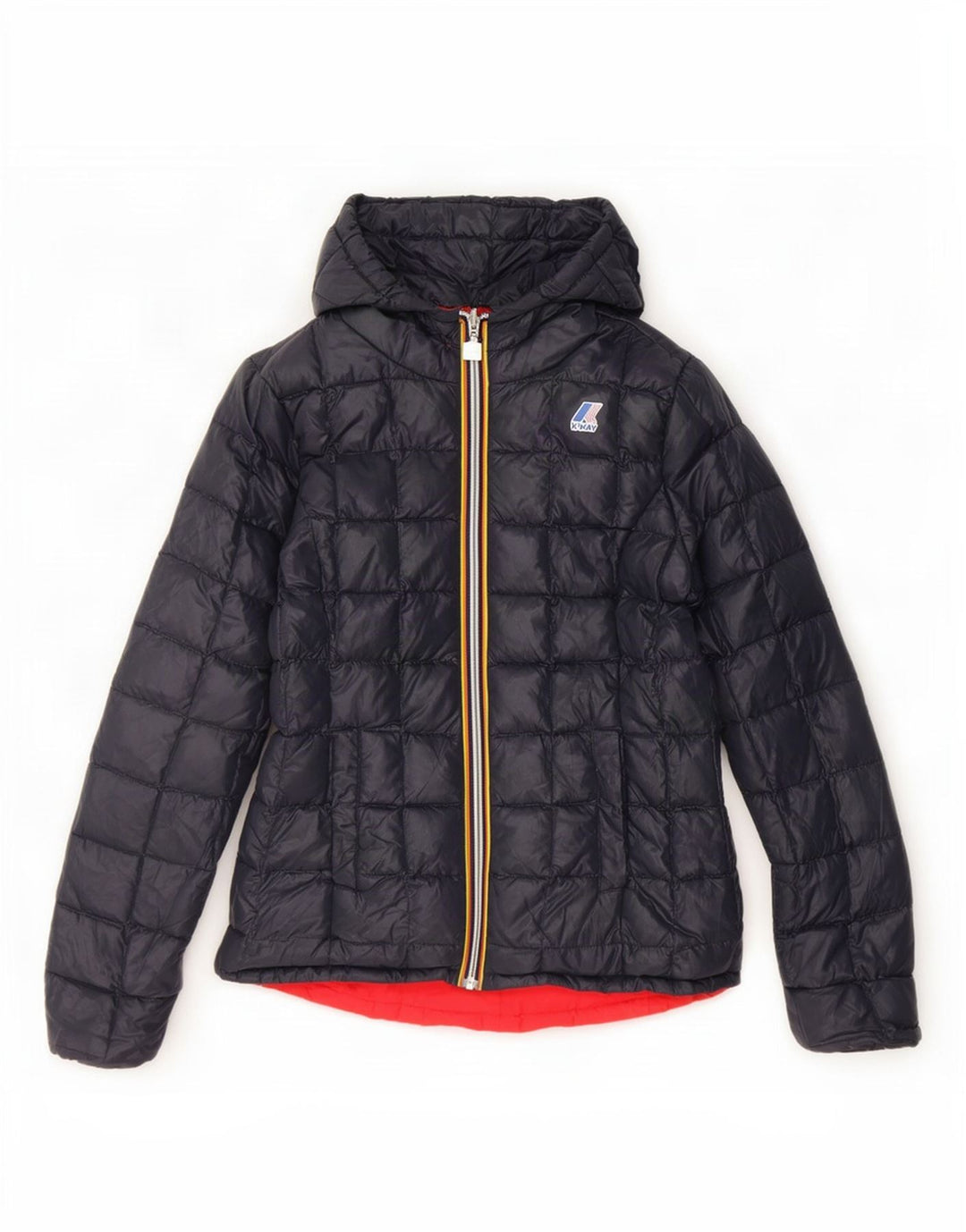 K-Way Womens Hooded Reversible Padded Jacket UK 10 Small Navy Blue