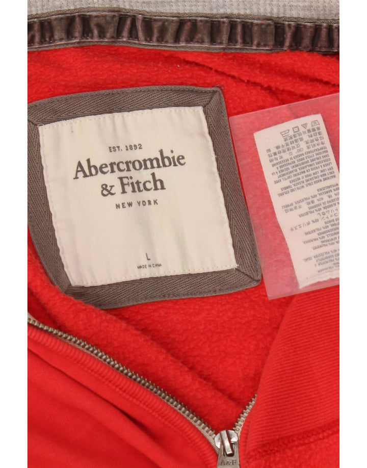 ABERCROMBIE & FITCH Womens Graphic Zip Hoodie Sweater UK 16 Large Red