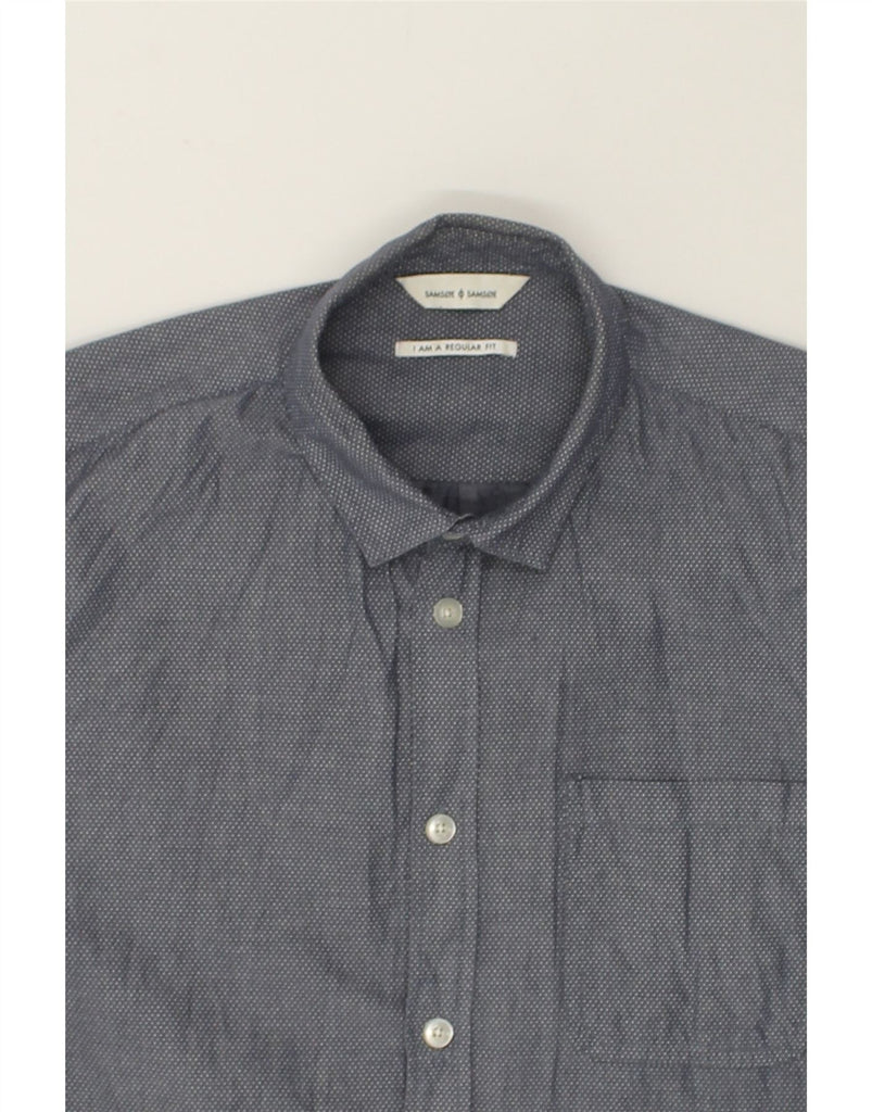 SAMSOE & SAMSOE Mens Regular Fit Shirt Medium Grey Spotted Cotton | Vintage Samsoe & Samsoe | Thrift | Second-Hand Samsoe & Samsoe | Used Clothing | Messina Hembry 