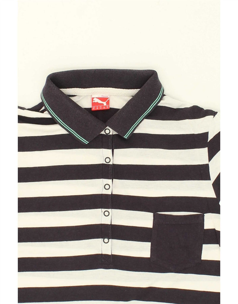 PUMA Womens Polo Shirt UK 12 Medium Black Striped Vintage Puma and Second-Hand Puma from Messina Hembry 