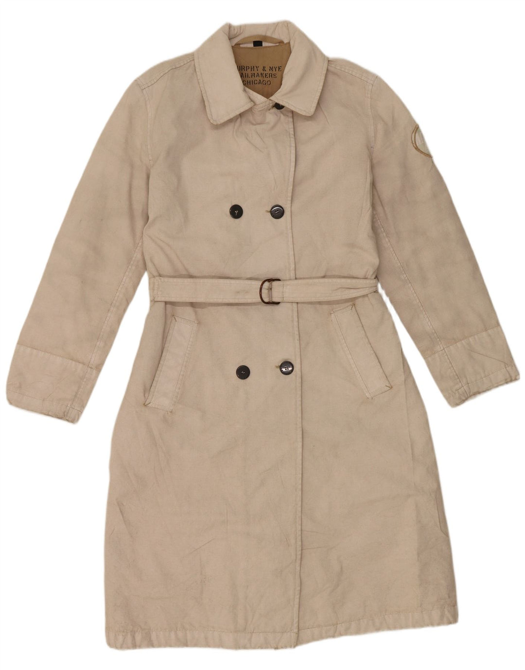 MURPHY & NYE Womens Double Breasted Coat UK 14 Medium Beige Cotton