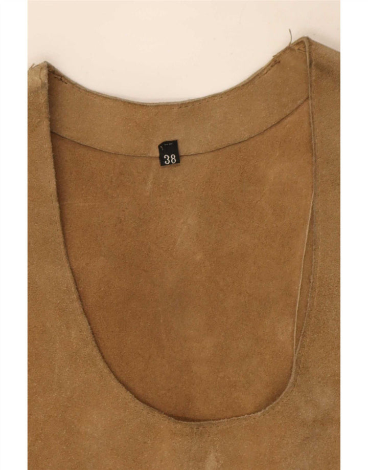 Vintage Womens Suede Pinafore Dress EU 38 Medium Brown