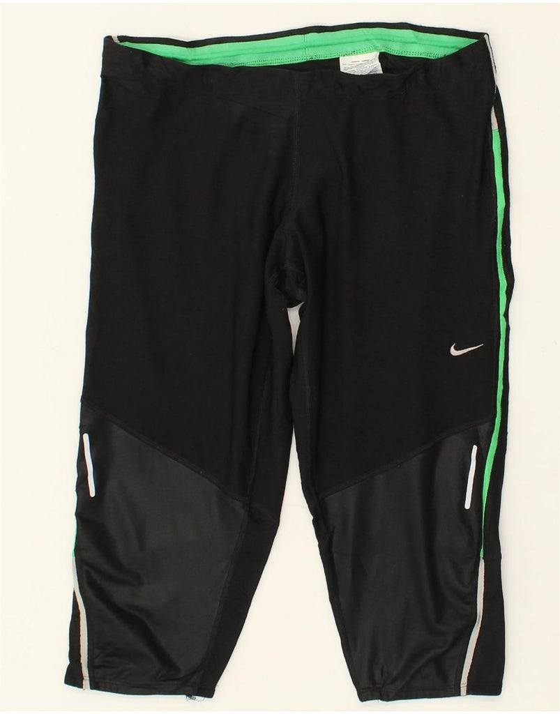 NIKE Womens Dri Fit Bermuda Sport Shorts UK 12 Large Black Polyester | Vintage Nike | Thrift | Second-Hand Nike | Used Clothing | Messina Hembry 