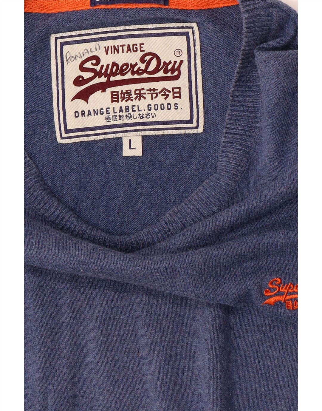 Superdry Mens Boat Neck Jumper Sweater Large Blue