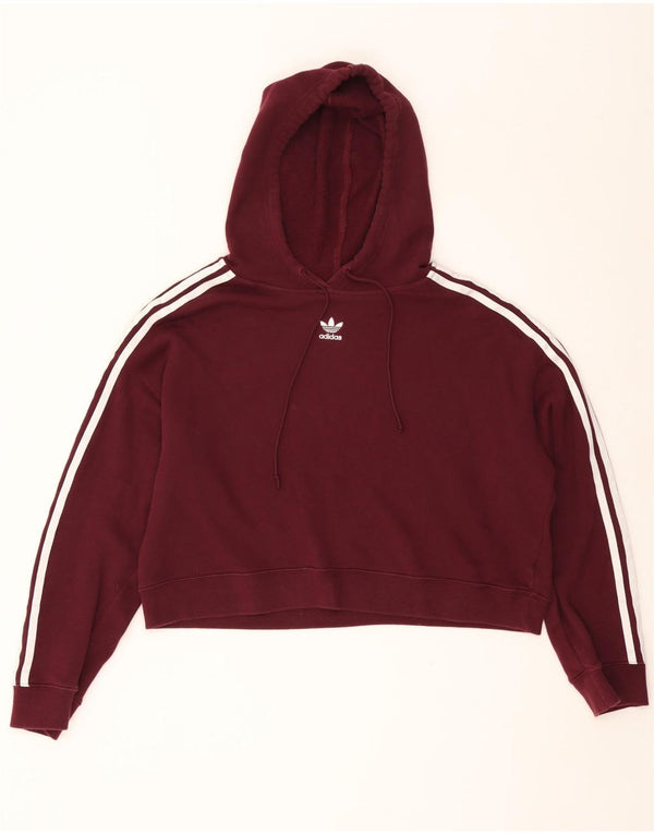 ADIDAS Womens Oversized Crop Hoodie Jumper UK 14 Medium  Burgundy Cotton