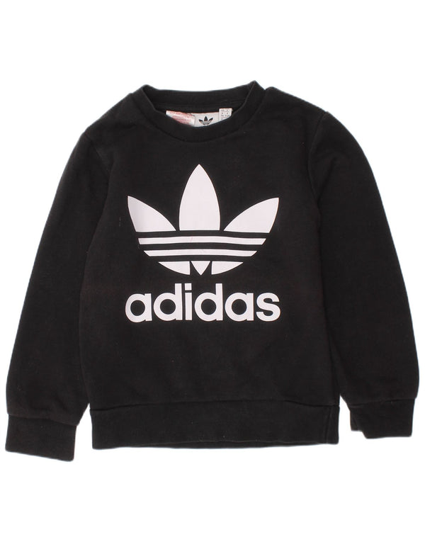 ADIDAS Boys Graphic Sweatshirt Jumper 5-6 Years Black Cotton