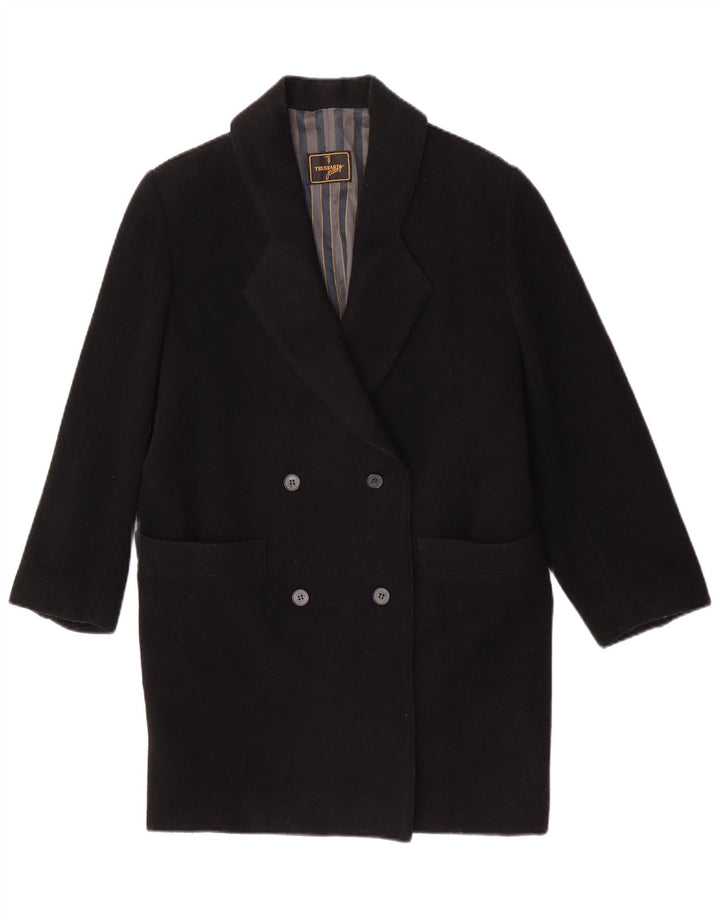 Trussardi Jeans Womens Double Breasted Coat IT 42 Medium Black Virgin Wool