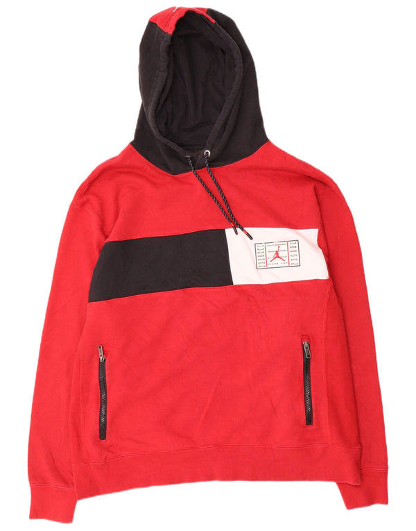 Jordan Mens Hoodie Jumper XL Red Colourblock Cotton