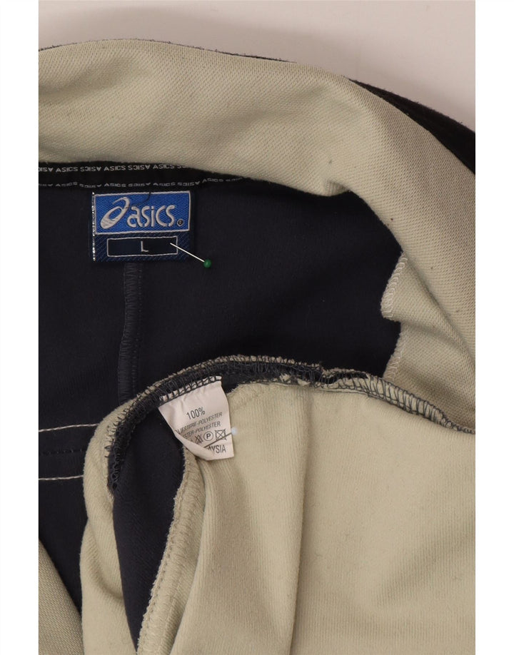 Asics Mens Tracksuit Top Jacket Large Navy Blue Colourblock Polyester