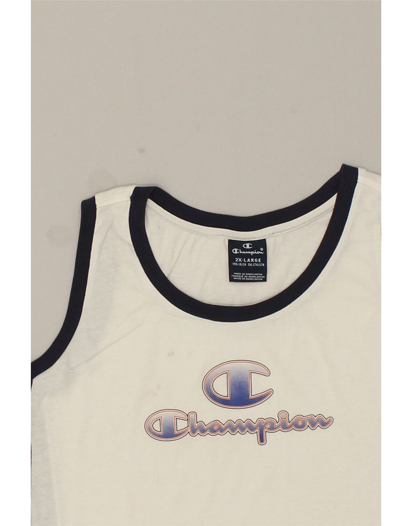 CHAMPION Boys Graphic Vest Top 15-16 Years 2XL  White Colourblock Cotton | Vintage Champion | Thrift | Second-Hand Champion | Used Clothing | Messina Hembry 