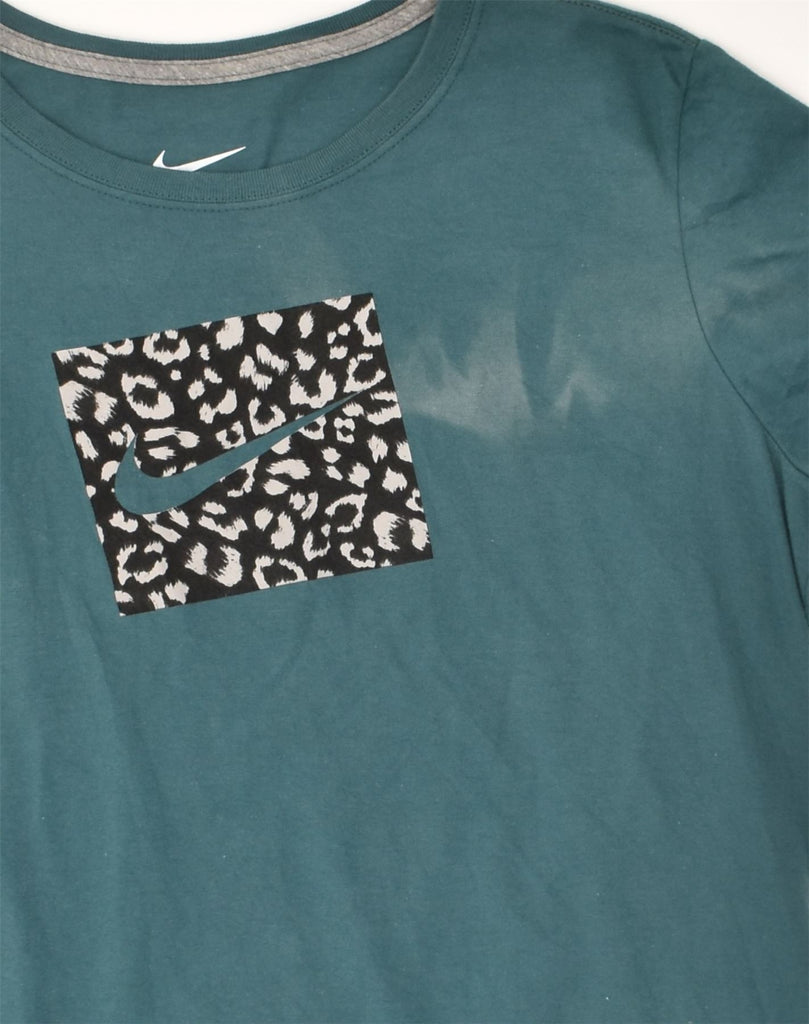 NIKE Womens Slim Graphic T-Shirt Top UK 18 XL Turquoise Cotton | Vintage Nike | Thrift | Second-Hand Nike | Used Clothing | Messina Hembry 