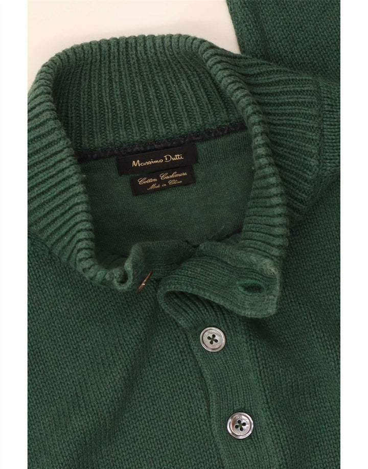 Massimo Dutti Mens Button Neck Jumper Sweater Medium Green Cotton