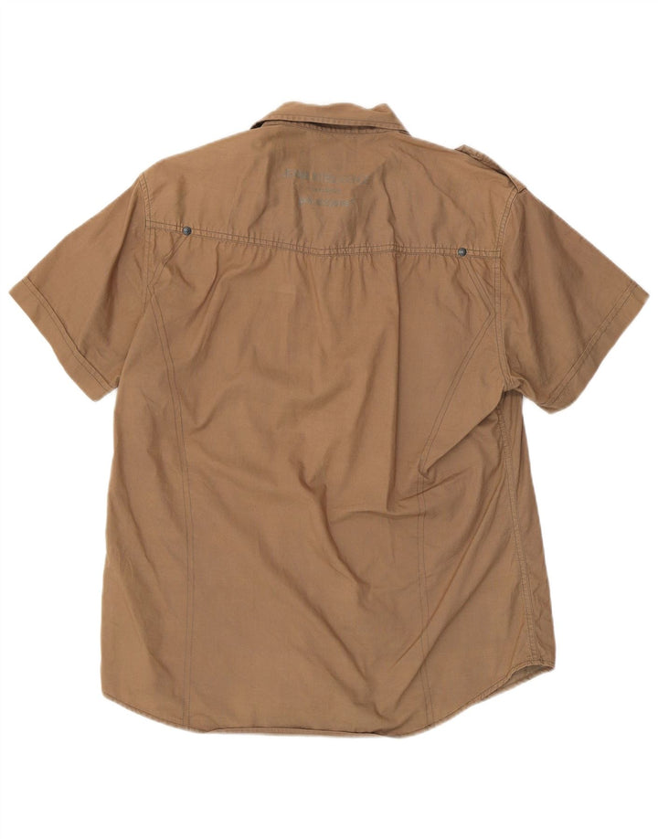 Jack & Jones Mens Military Short Sleeve Shirt Large Brown Nylon