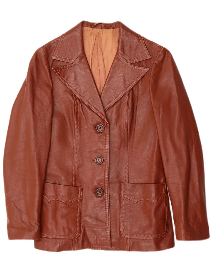 Vintage Womens 3 Button Leather Blazer Jacket IT 40 Small Brown Leather