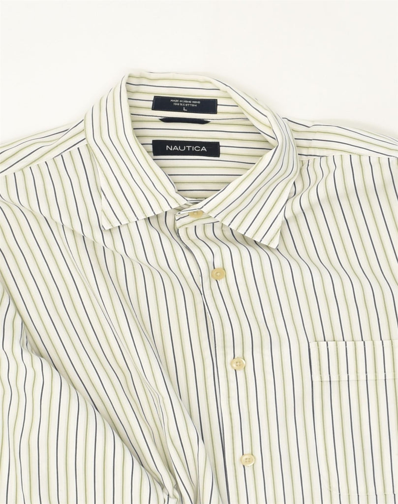 NAUTICA Mens Shirt Large White Striped Cotton | Vintage Nautica | Thrift | Second-Hand Nautica | Used Clothing | Messina Hembry 