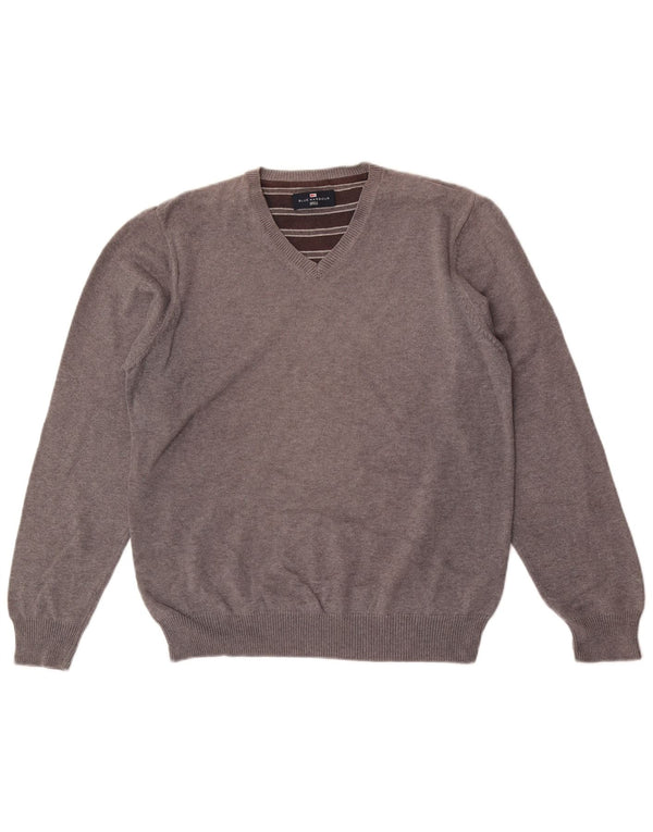 Marks & Spencer Mens Blue Harbour V-Neck Jumper Sweater Medium Grey Cotton