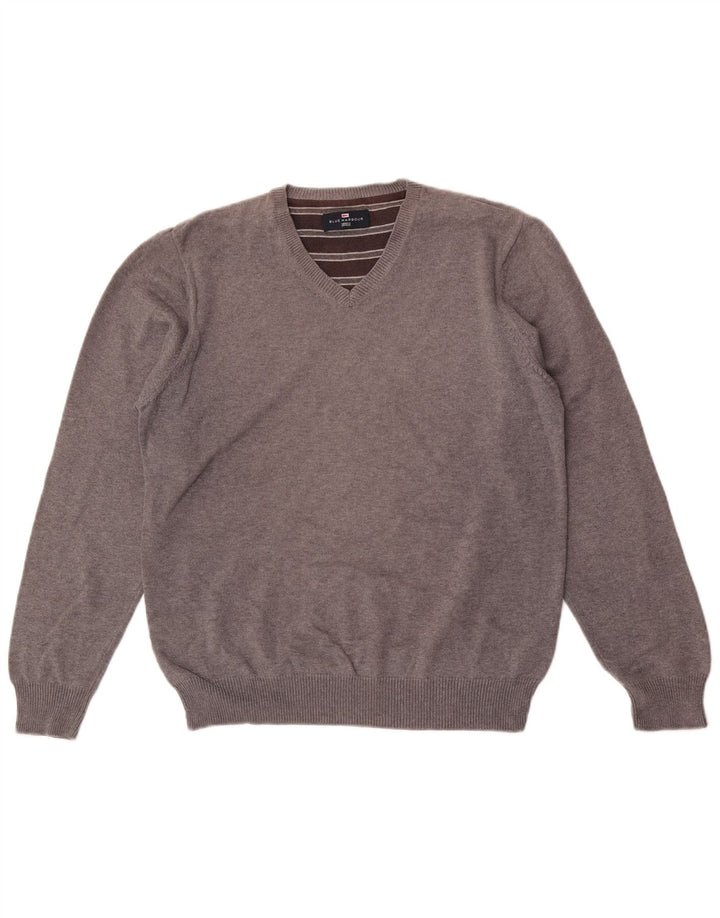 Marks & Spencer Mens Blue Harbour V-Neck Jumper Sweater Medium Grey Cotton