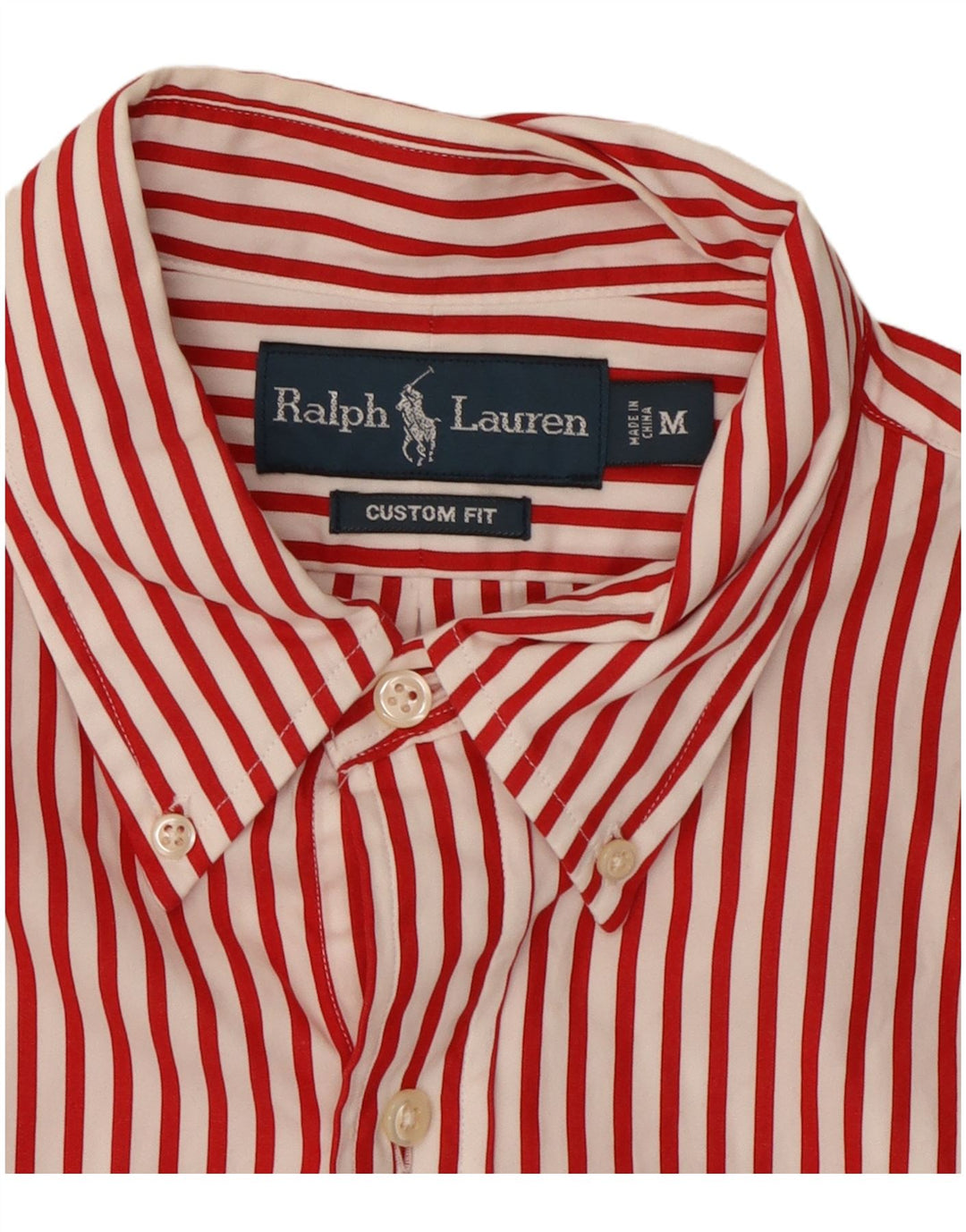 Ralph Lauren Mens Custom Fit Shirt Medium Red Pinstripe Cotton