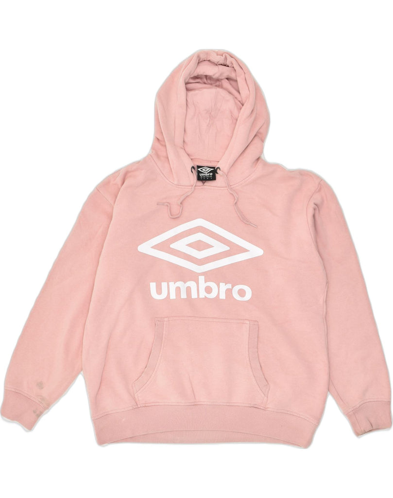 UMBRO Womens Oversized Graphic Hoodie Jumper UK 10 Small Pink Cotton | Vintage Umbro | Thrift | Second-Hand Umbro | Used Clothing | Messina Hembry 