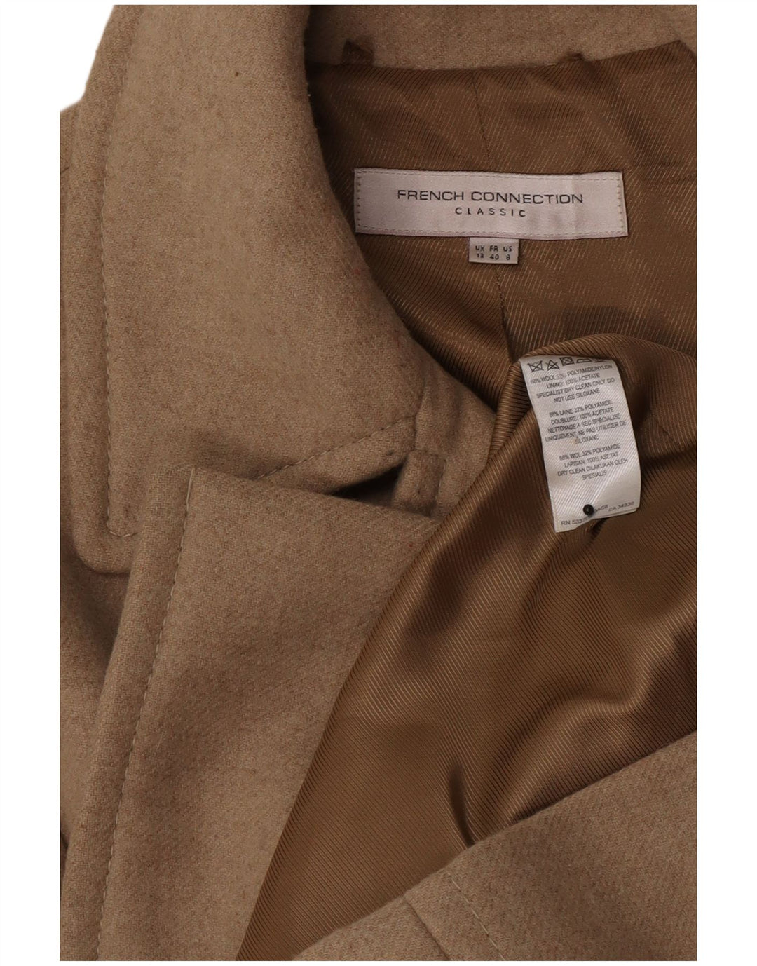 French Connection Womens Double Breasted Coat UK 12 Medium Beige Wool