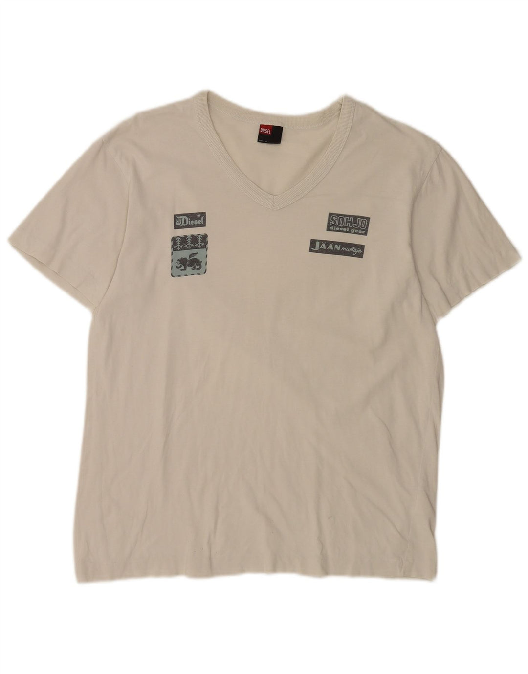 Diesel Mens Graphic T-Shirt Top Medium White Cotton