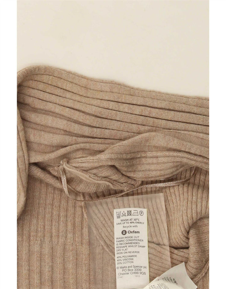 Marks & Spencer Womens Longline Open Cardigan Sweater UK 14 Medium Beige