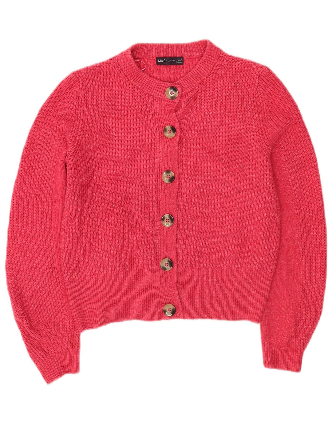 Marks & Spencer Womens Crop Cardigan Sweater UK 12 Medium Pink Acrylic