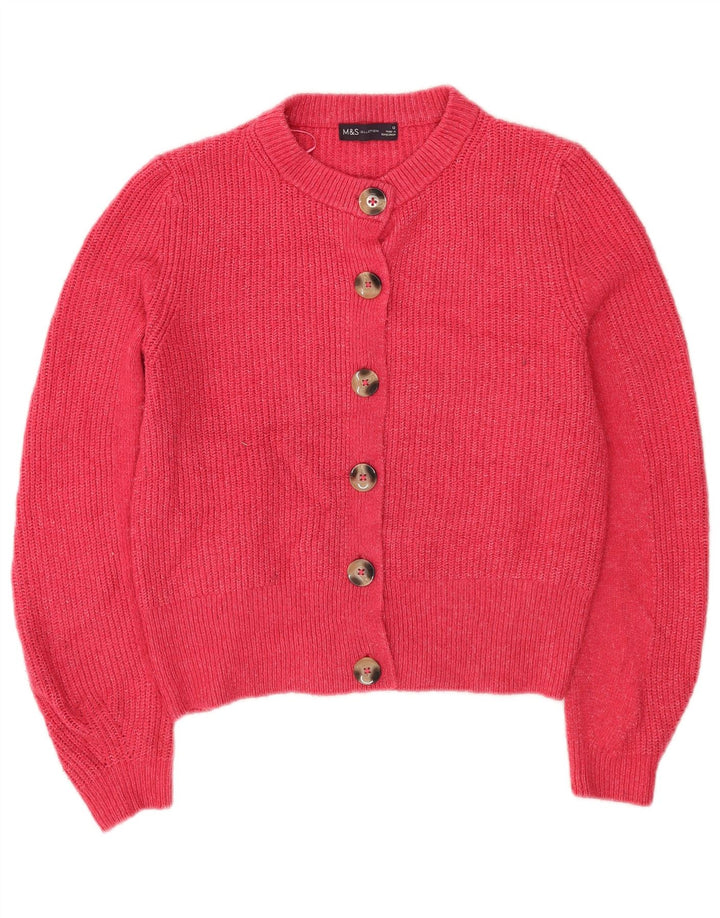 Marks & Spencer Womens Crop Cardigan Sweater UK 12 Medium Pink Acrylic
