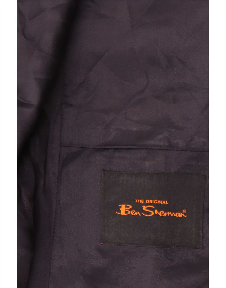 Ben Sherman Mens Waistcoat Small Blue Colourblock Wool