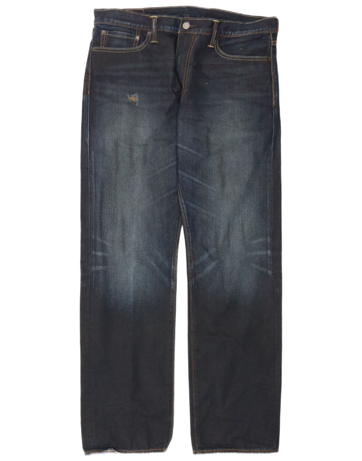 Levi's Mens 504 Distressed Straight Jeans W36 L34 Navy Blue Cotton