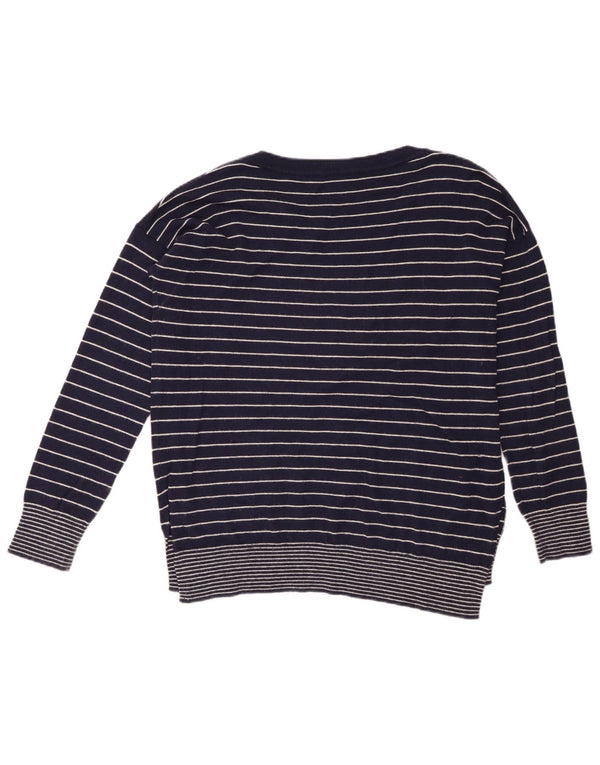 Gap Womens Boat Neck Jumper Sweater UK 14 Medium Navy Blue Striped Nylon