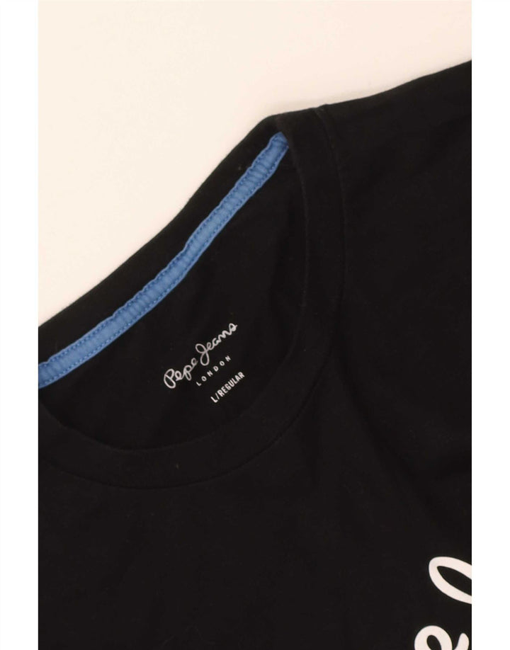PEPE Jeans Mens Regular Graphic Top Long Sleeve Large Black