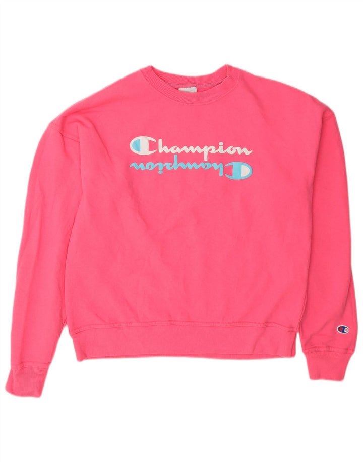 Champion Womens Graphic Oversized Sweatshirt Jumper UK 10 Small Pink Cotton