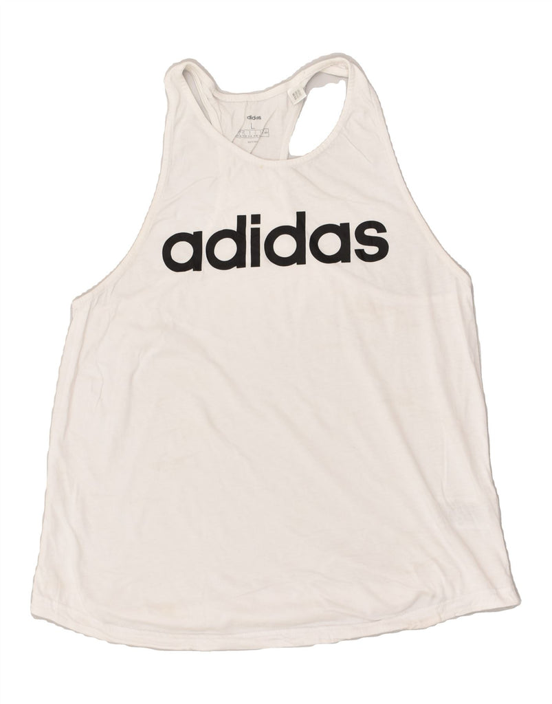 ADIDAS Womens Graphic Vest Top UK 16-18 Large White Cotton | Vintage Adidas | Thrift | Second-Hand Adidas | Used Clothing | Messina Hembry 