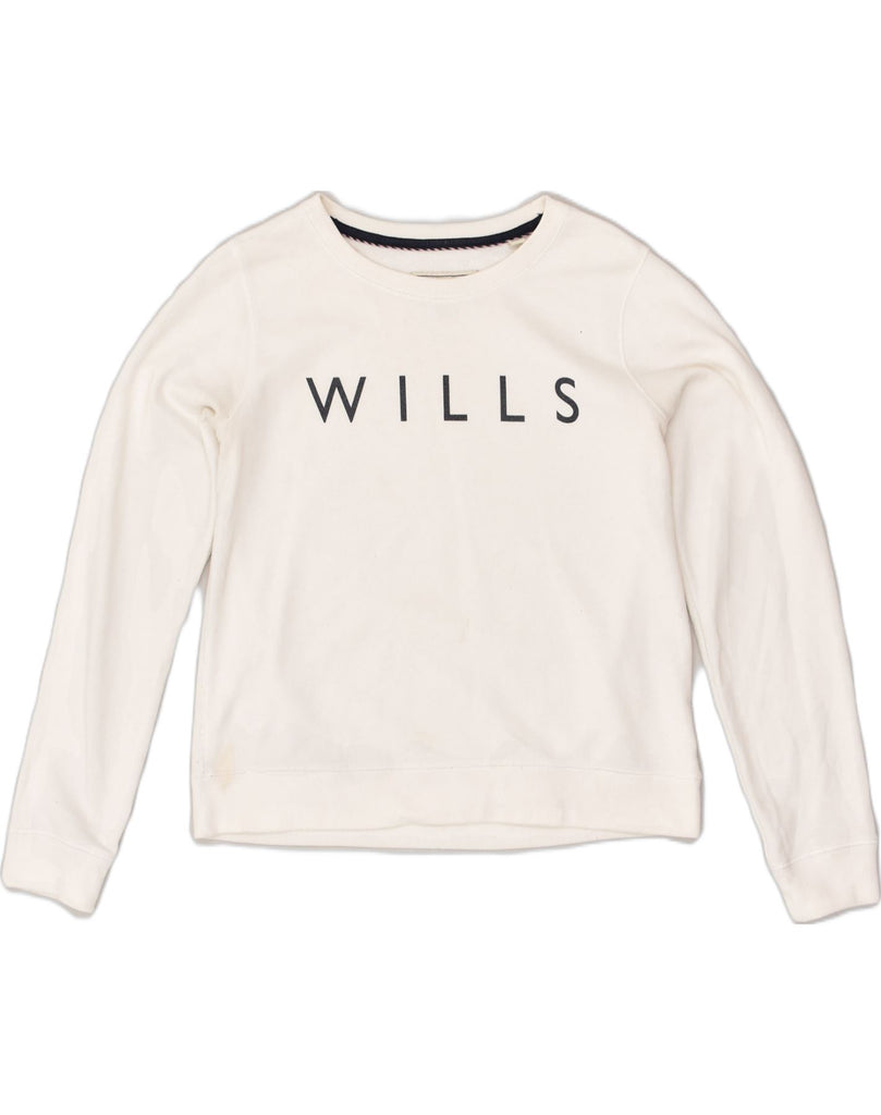 JACK WILLS Womens Graphic Sweatshirt Jumper UK 12 Medium White Cotton | Vintage Jack Wills | Thrift | Second-Hand Jack Wills | Used Clothing | Messina Hembry 