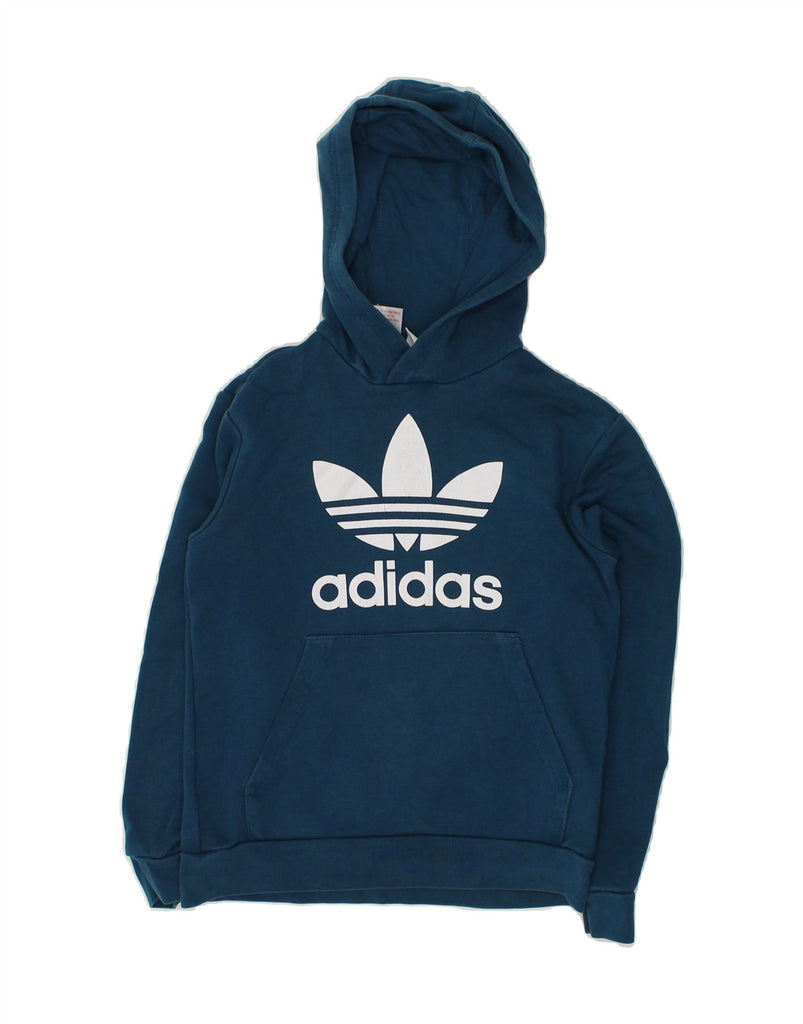 ADIDAS Boys Graphic Hoodie Jumper 9-10 Years Navy Blue Cotton | Vintage Adidas | Thrift | Second-Hand Adidas | Used Clothing | Messina Hembry 
