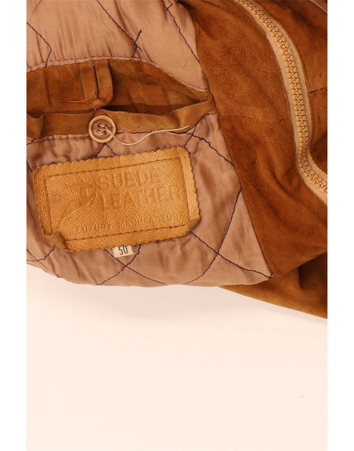 Vintage Mens Suede Bomber Jacket IT 50 Large Beige Leather
