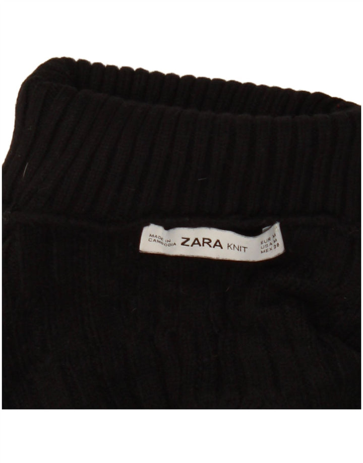 Zara Womens Crop Roll Neck Jumper Sweater UK 14 Medium Black Colourblock