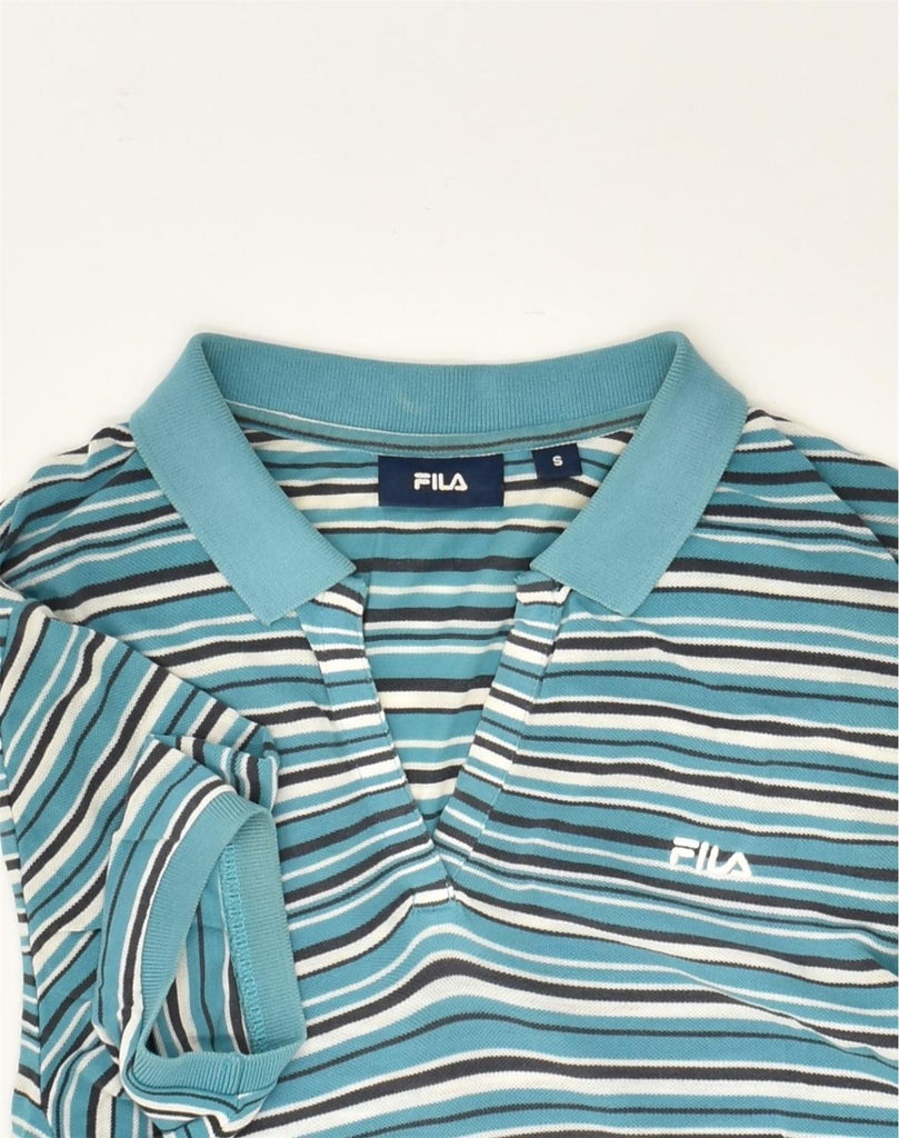 FILA Womens Polo Shirt UK 8 Small Blue Striped Cotton | Vintage Fila | Thrift | Second-Hand Fila | Used Clothing | Messina Hembry 