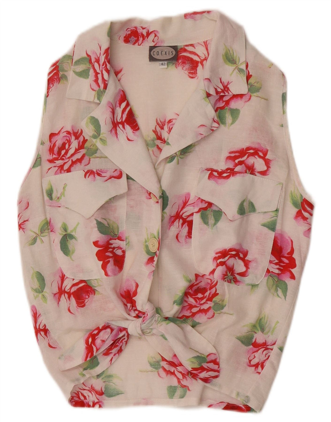 Coexis Womens Crop Sleeveless Shirt Blouse IT 42 Medium White Floral