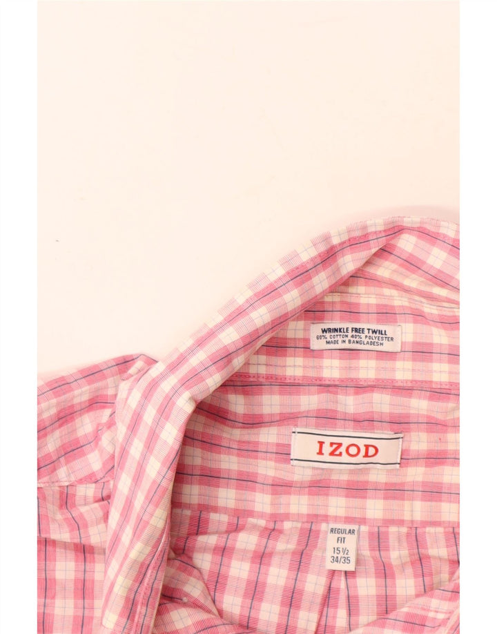IZOD Mens Regular Fit Shirt Size 15 1/2 Medium Pink Check Cotton
